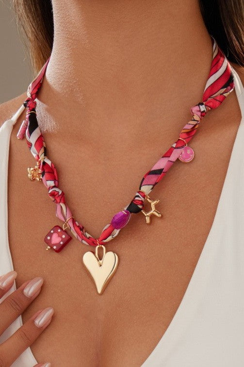 Scarf Heart Charm Necklace 18K SS