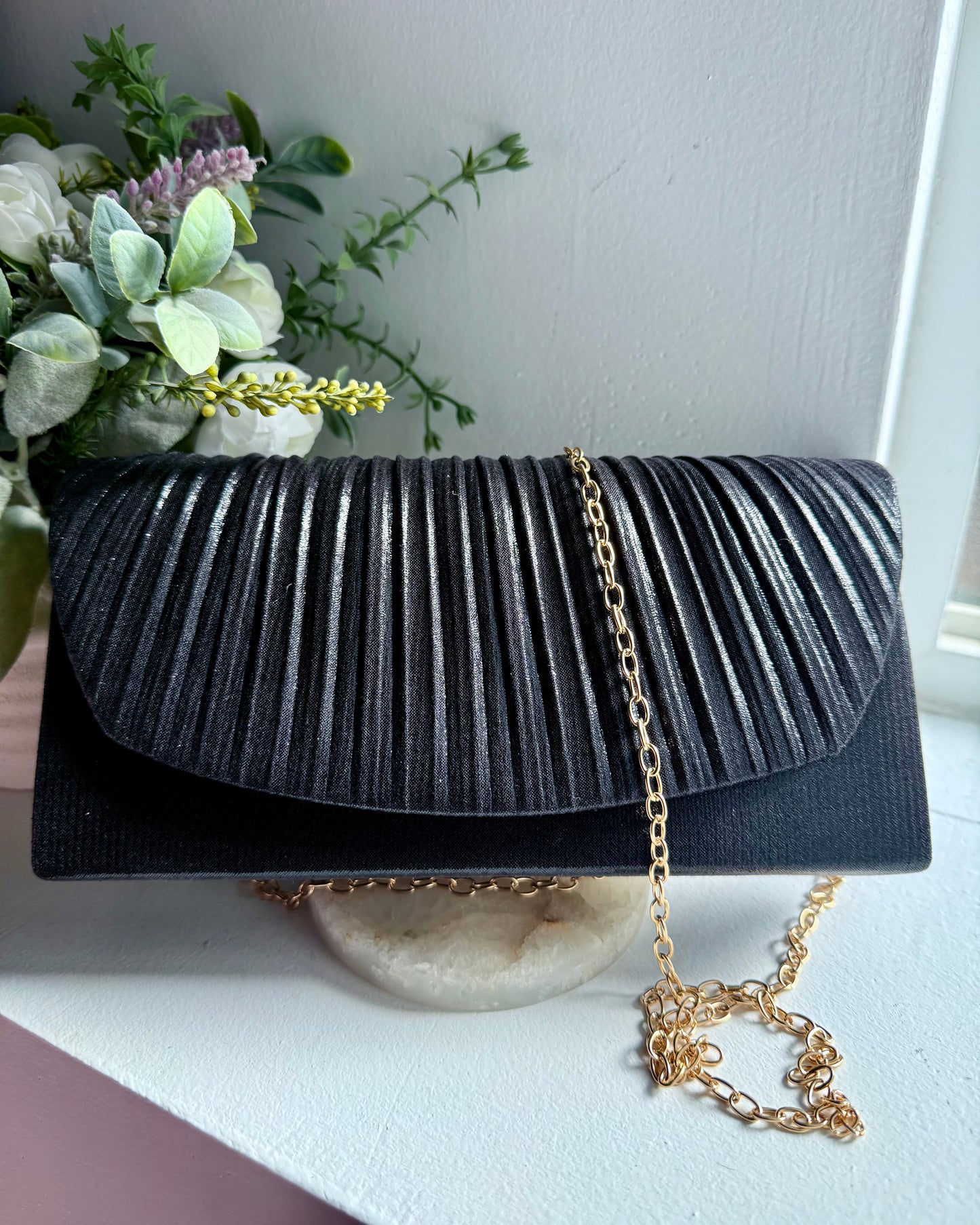 Metallic Pleated Clutch Handbag