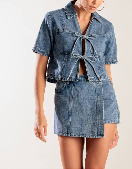 Zara Denim Bow Top