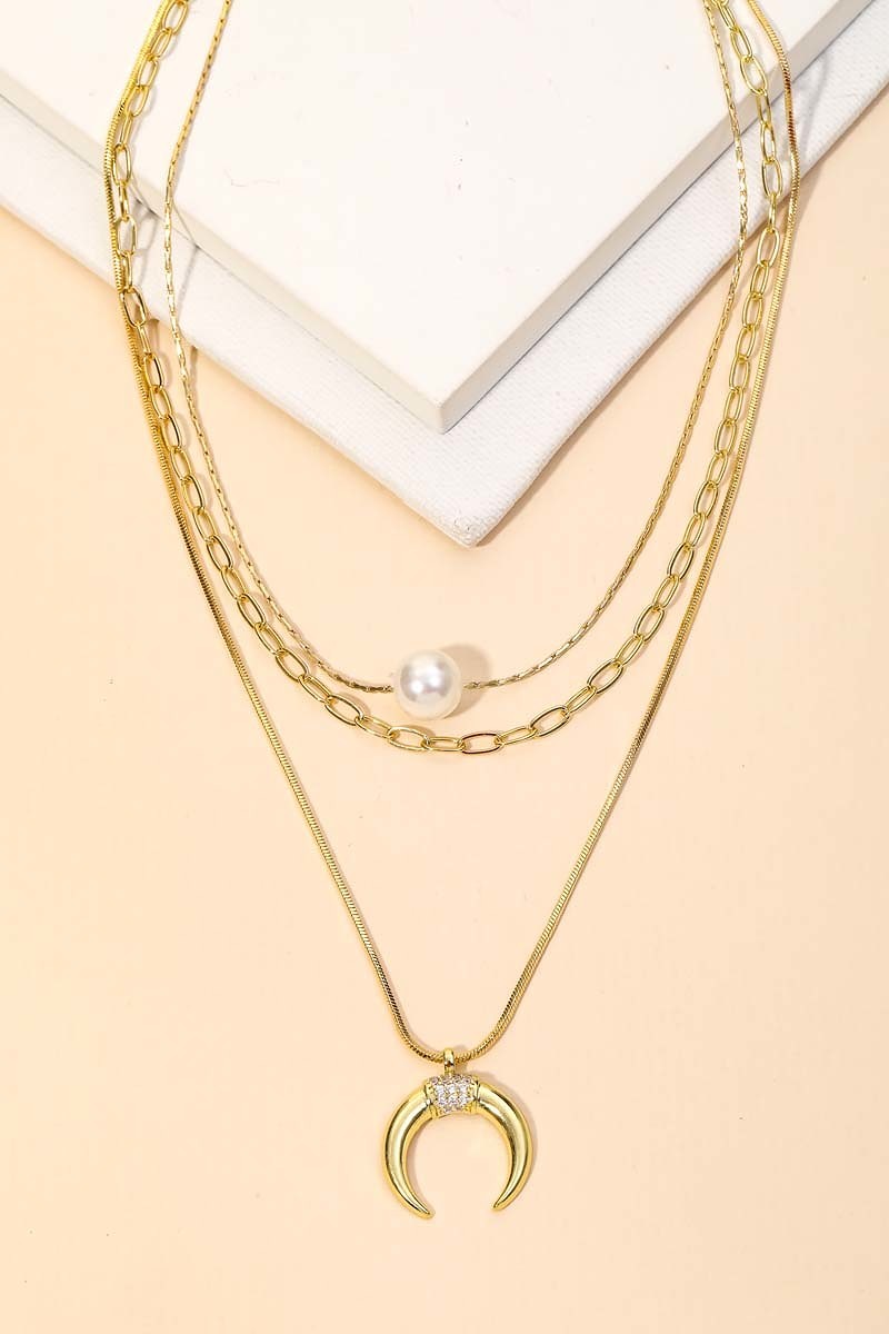 Horn Pendant Layer Chain Necklace