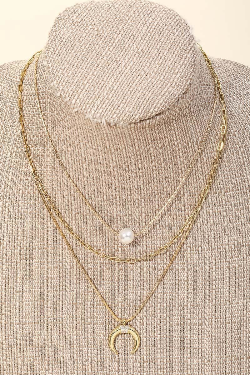 Horn Pendant Layer Chain Necklace