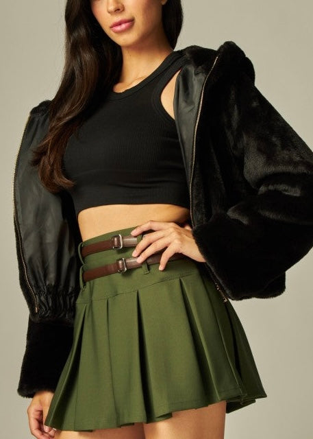 Emery Faux Fur Hooded Jacket- Black