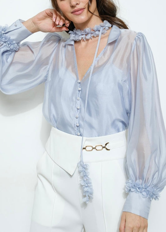 Magnolia Floral Top -Blue