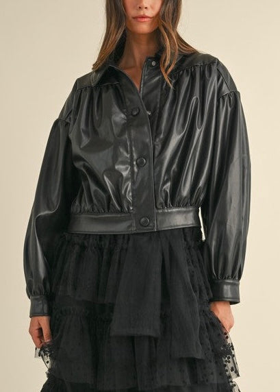 Laura Faux Leather Bomber Jacket