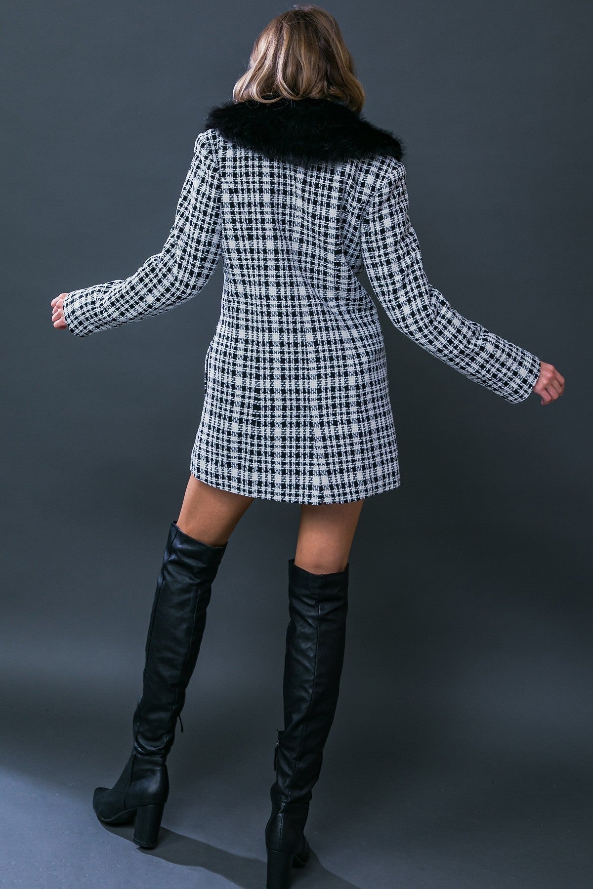 Bianca Tweed Coat-Removable Faux Fur