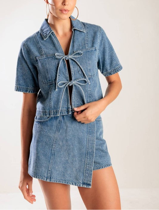 Zara Denim Bow Top