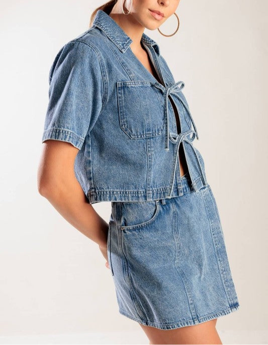 Zara Denim Bow Top