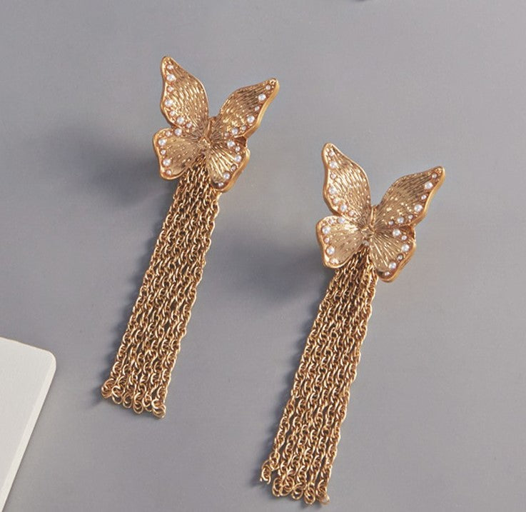 Butterfly Chain Tassel Earrings