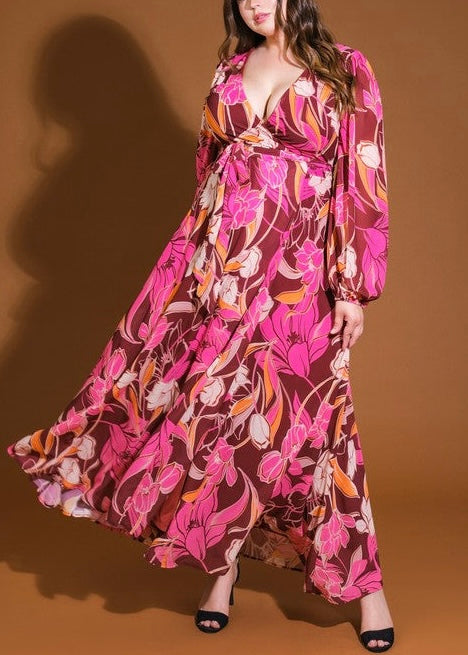 Cynthia Floral Print Maxi Dress-PLUS SIZE