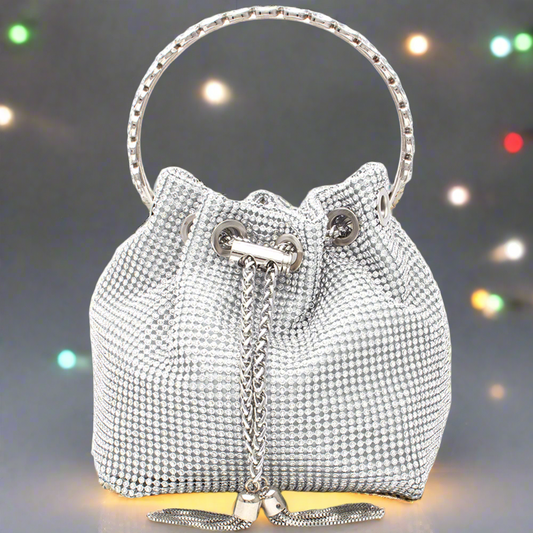 Marylin Rhinestone All Over Pouch Bag- Silver