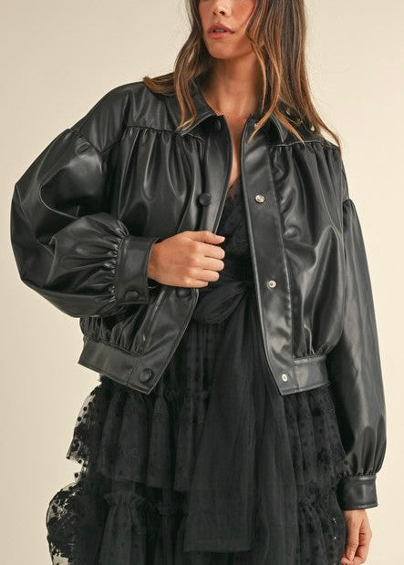 Laura Faux Leather Bomber Jacket