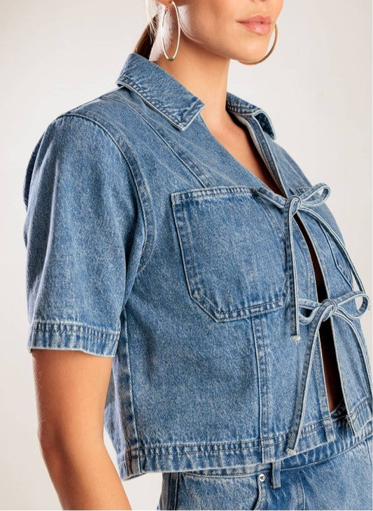 Zara Denim Bow Top