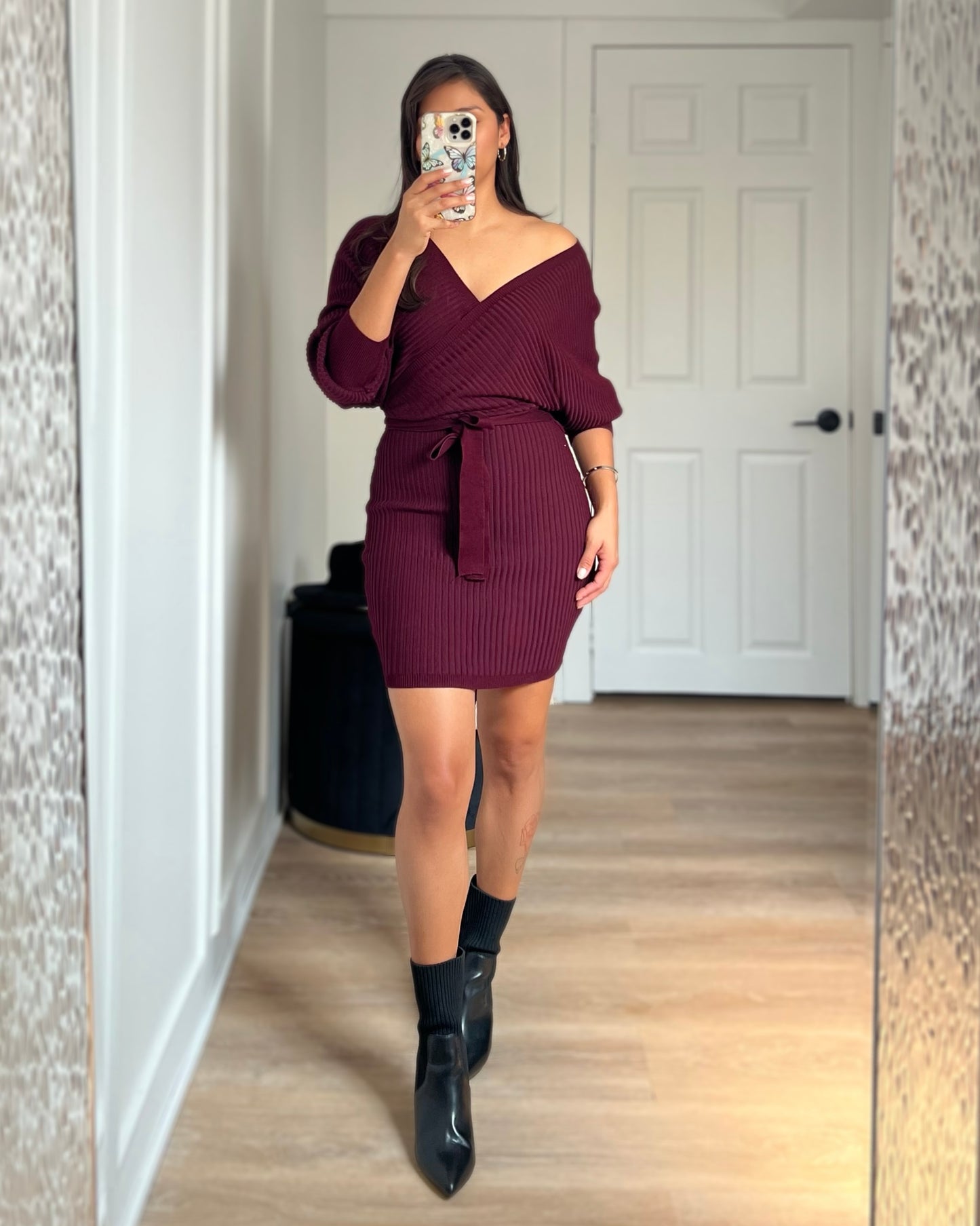 Wine Cozy Sweater Dress