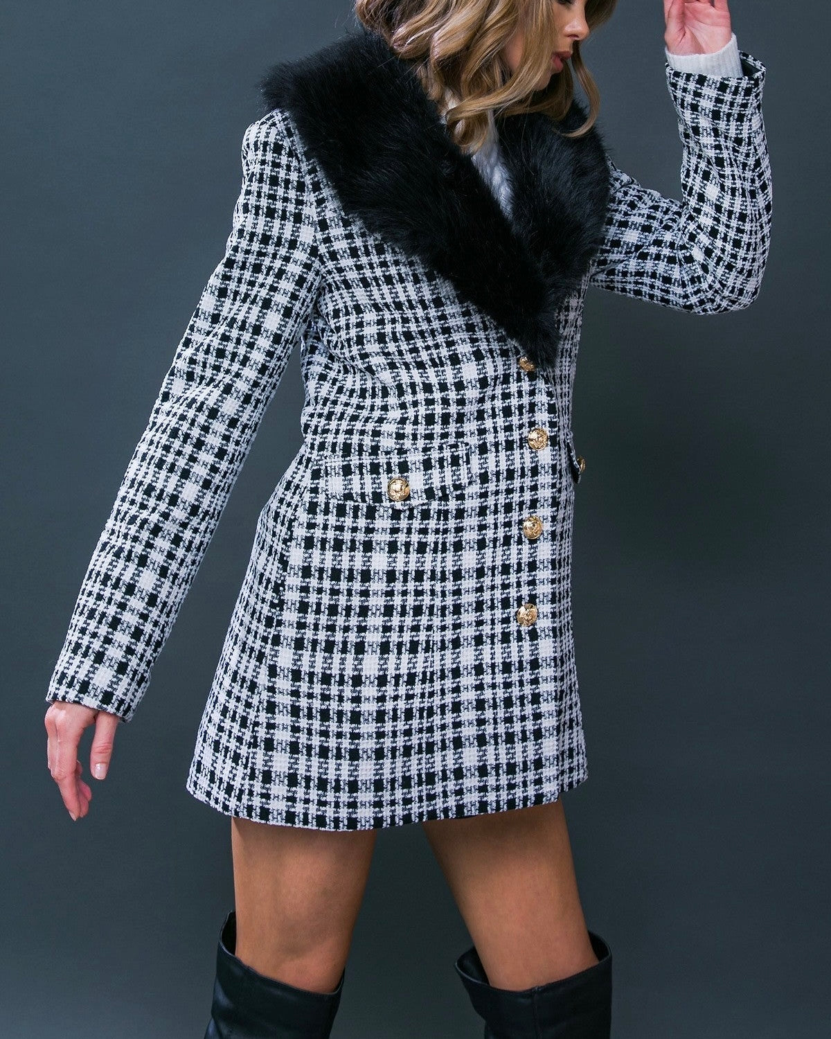 Bianca Tweed Coat-Removable Faux Fur