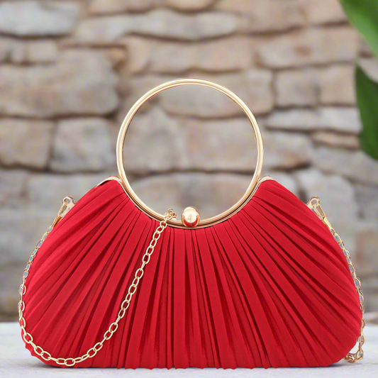 Maggie Pleated Clutch Bag- Fierce Red