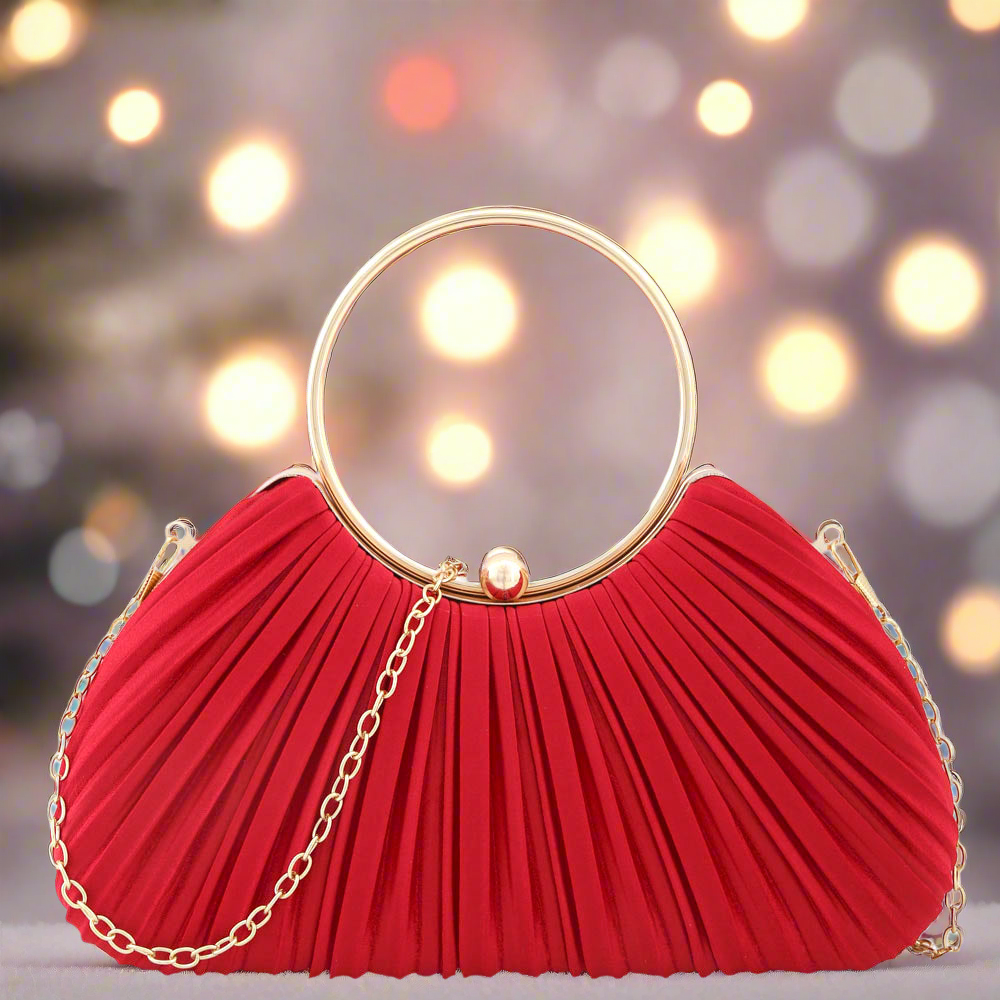 Maggie Pleated Clutch Bag- Fierce Red