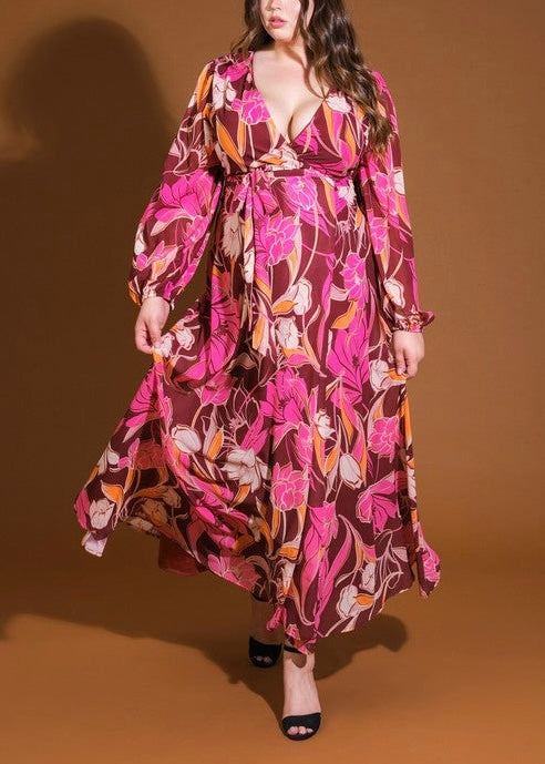Cynthia Floral Print Maxi Dress-PLUS SIZE