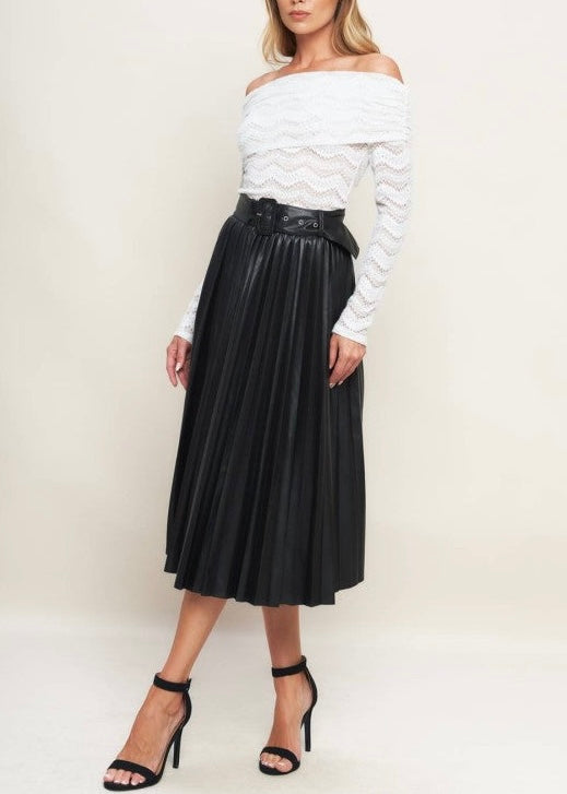 Jesse Faux Leather Pleated Midi Skit