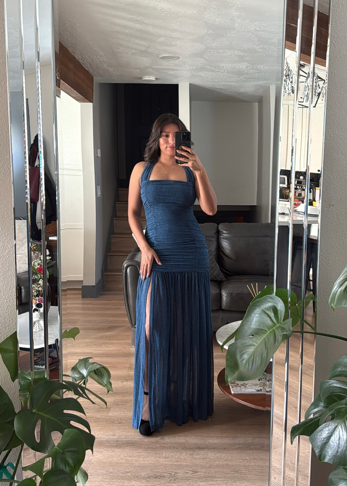 Jazmin Ruched Mesh Halter Dress