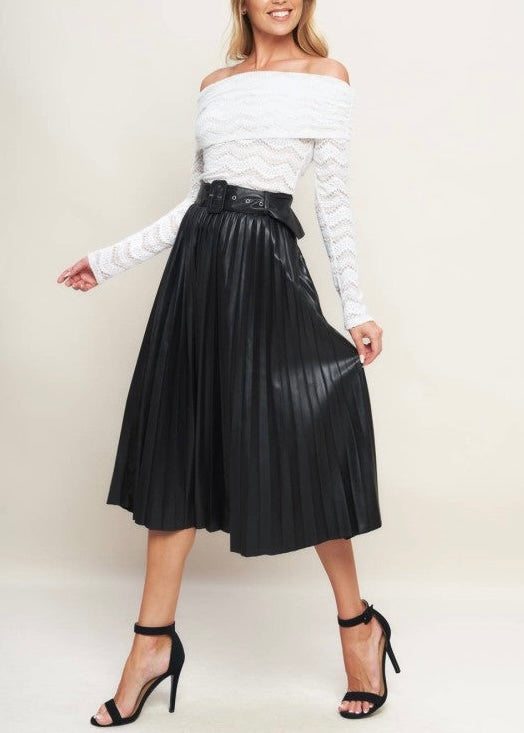 Jesse Faux Leather Pleated Midi Skit