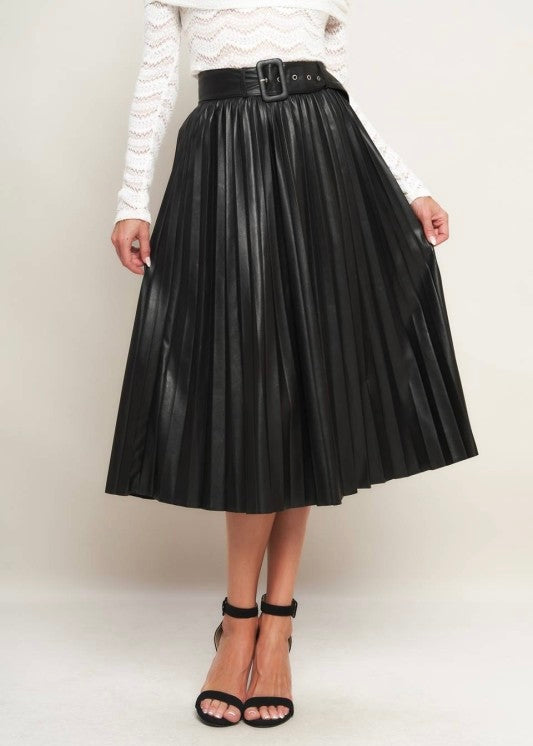 Jesse Faux Leather Pleated Midi Skit