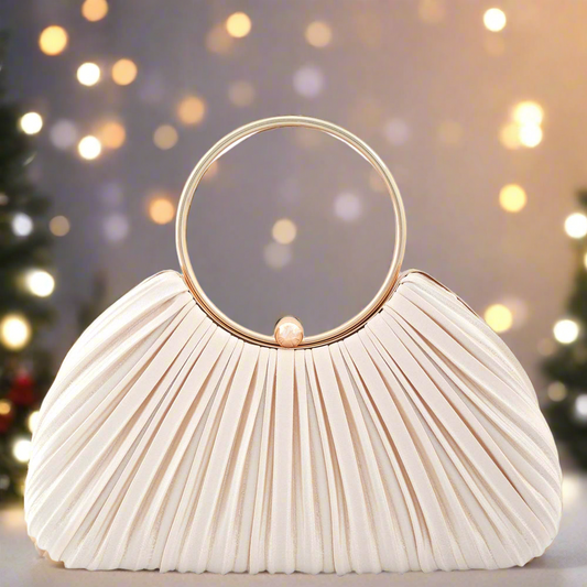 Maggie Pleated Clutch Bag- Vanilla Beige