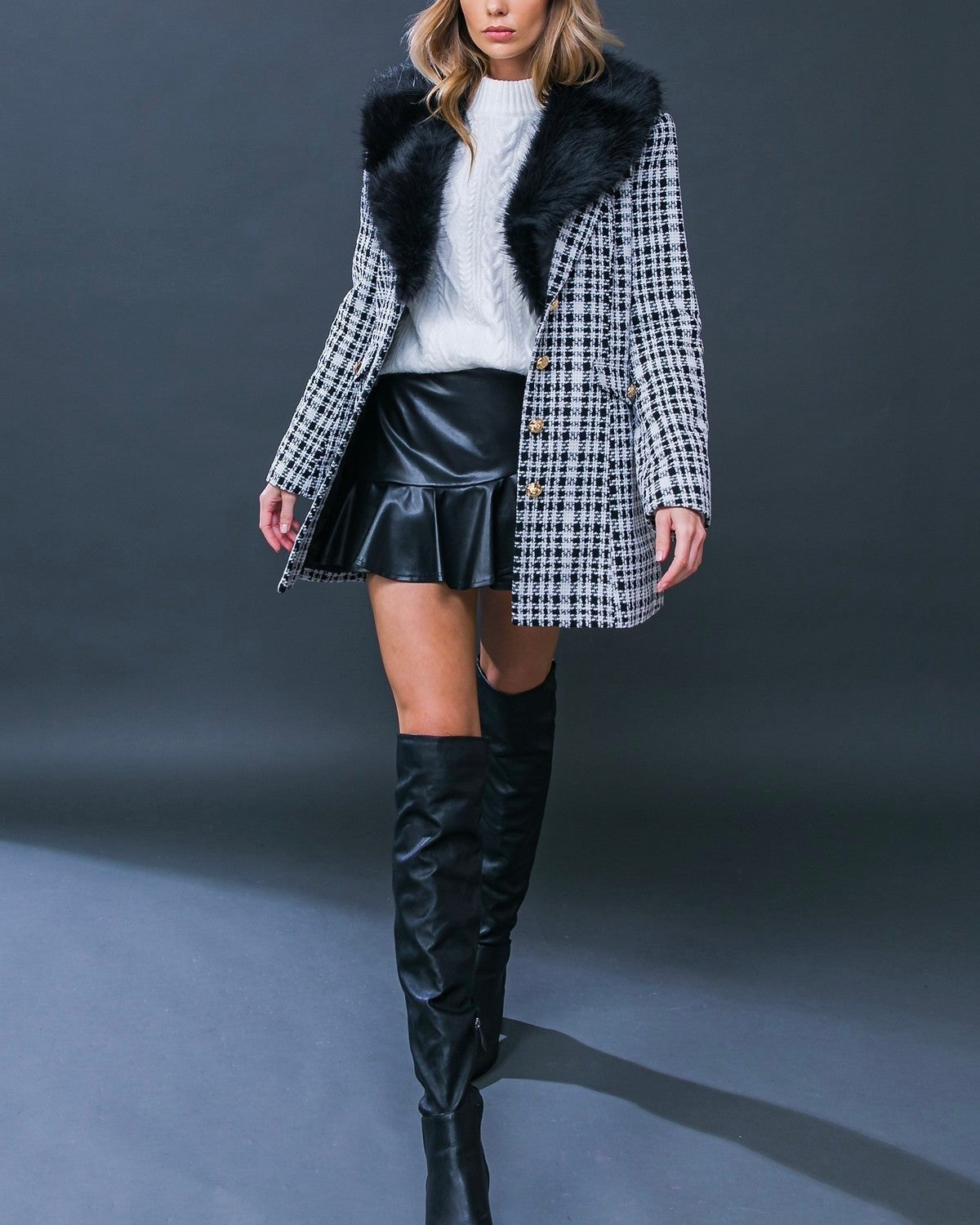 Bianca Tweed Coat-Removable Faux Fur