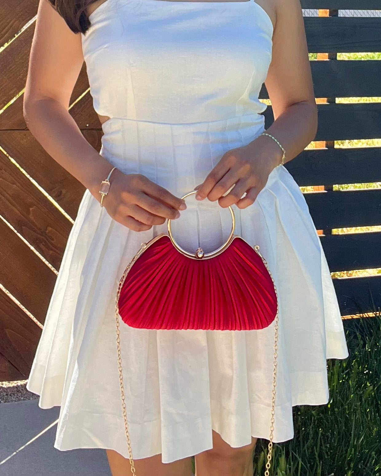 Maggie Pleated Clutch Bag- Fierce Red