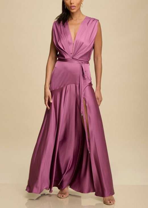 Maribel Satin Pleated Gown