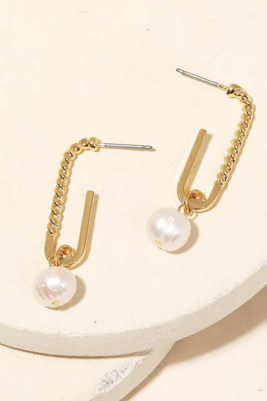 Pearl Drop Hoop Earrings